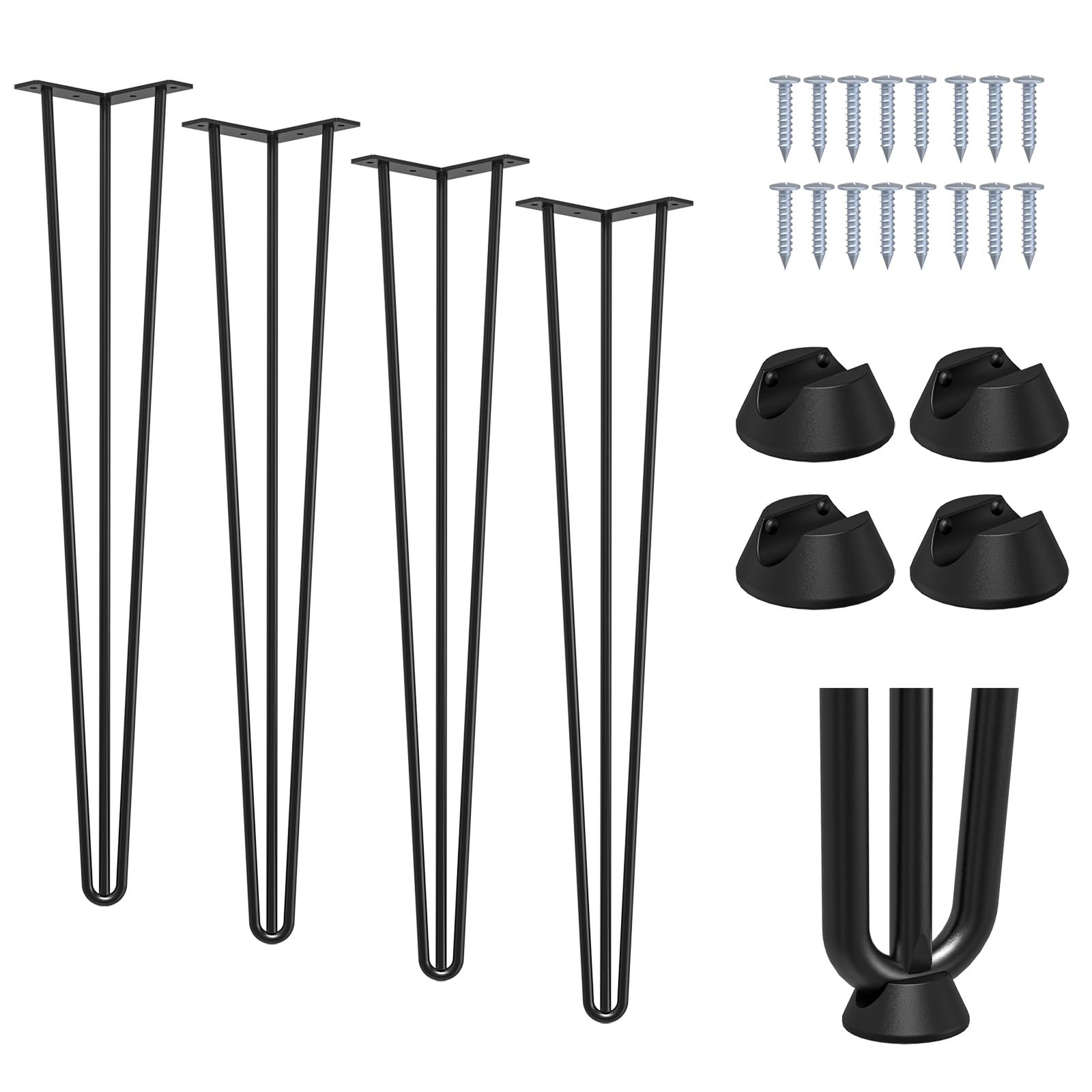 Signstek 28" Hairpin Table Legs – Set of 4 Black 3-Rod Metal Legs