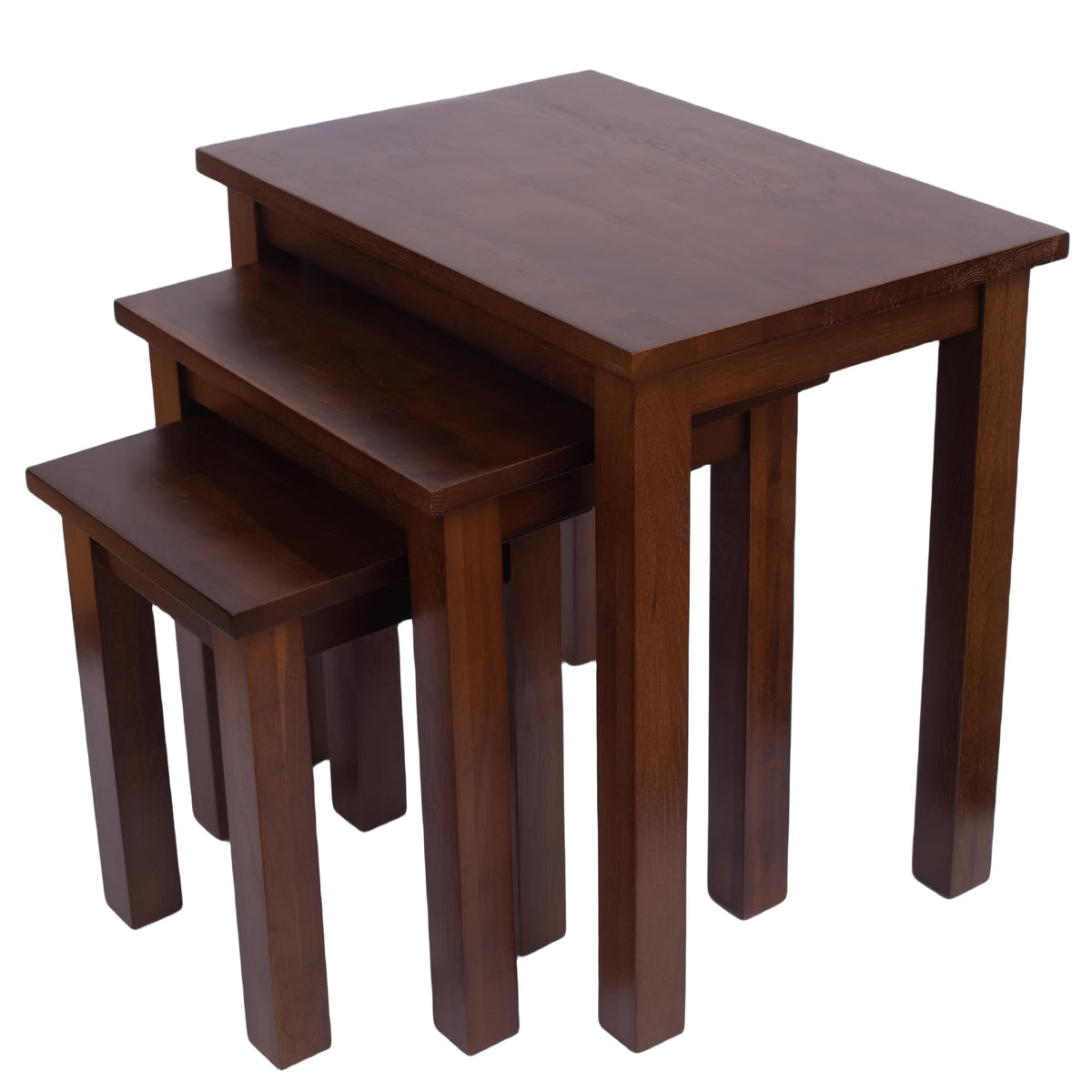 Kemtpase Oak 3 Nest of Tables, Solid Wooden Nesting Tables, Wooden Table Lamp, Plant Table, Multifunctional Nested Coffee Table - image 1