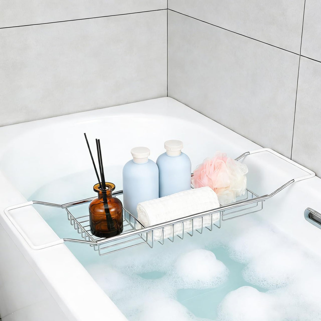 Cabilock Stainless Steel Telescopic Bathtub Rack Non-slip Design Expandable Bath Tray for Phone and Accessories for Home Use in Bathrooms - image 5