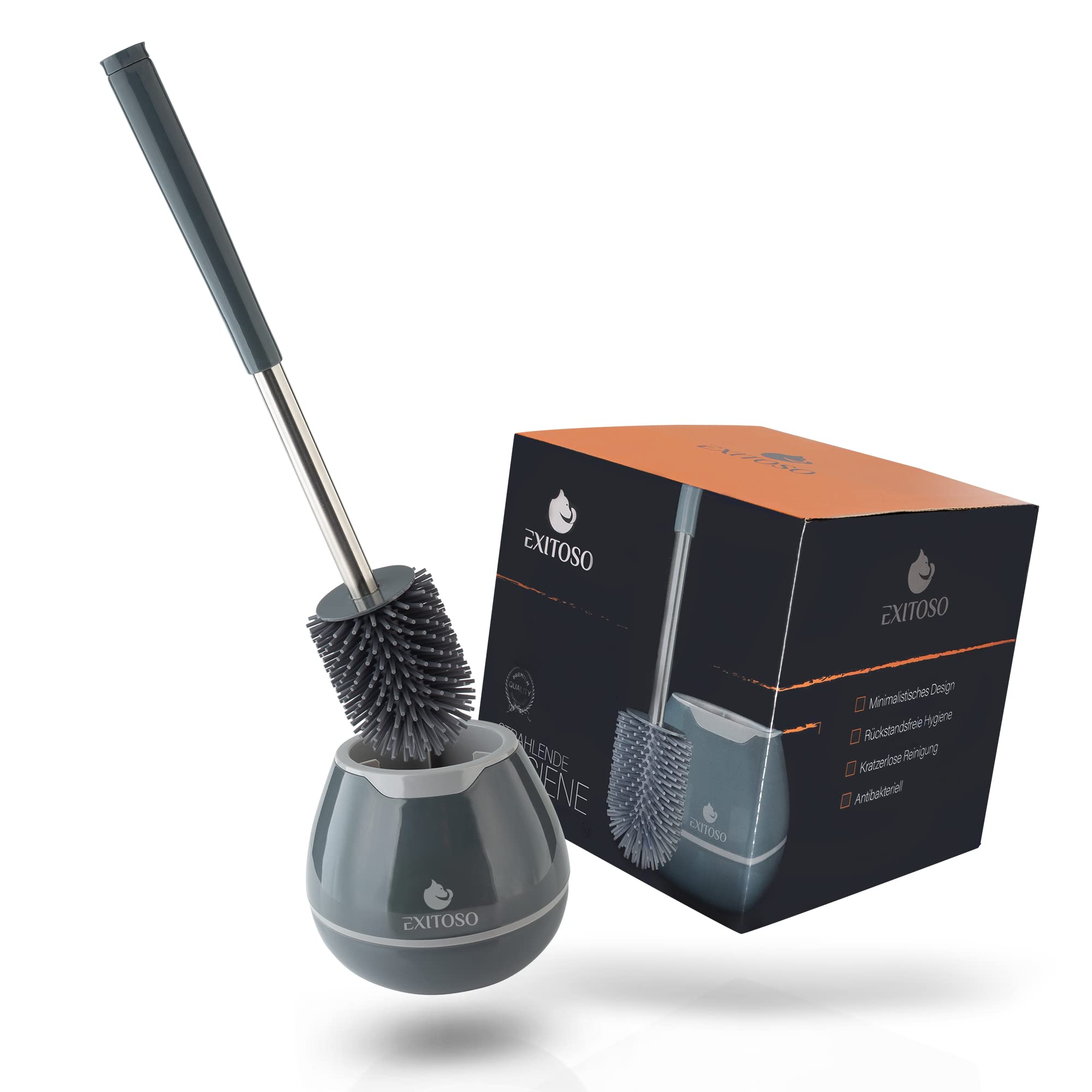 Exitoso Silicone Toilet Brush Set with Container - Grey and Black