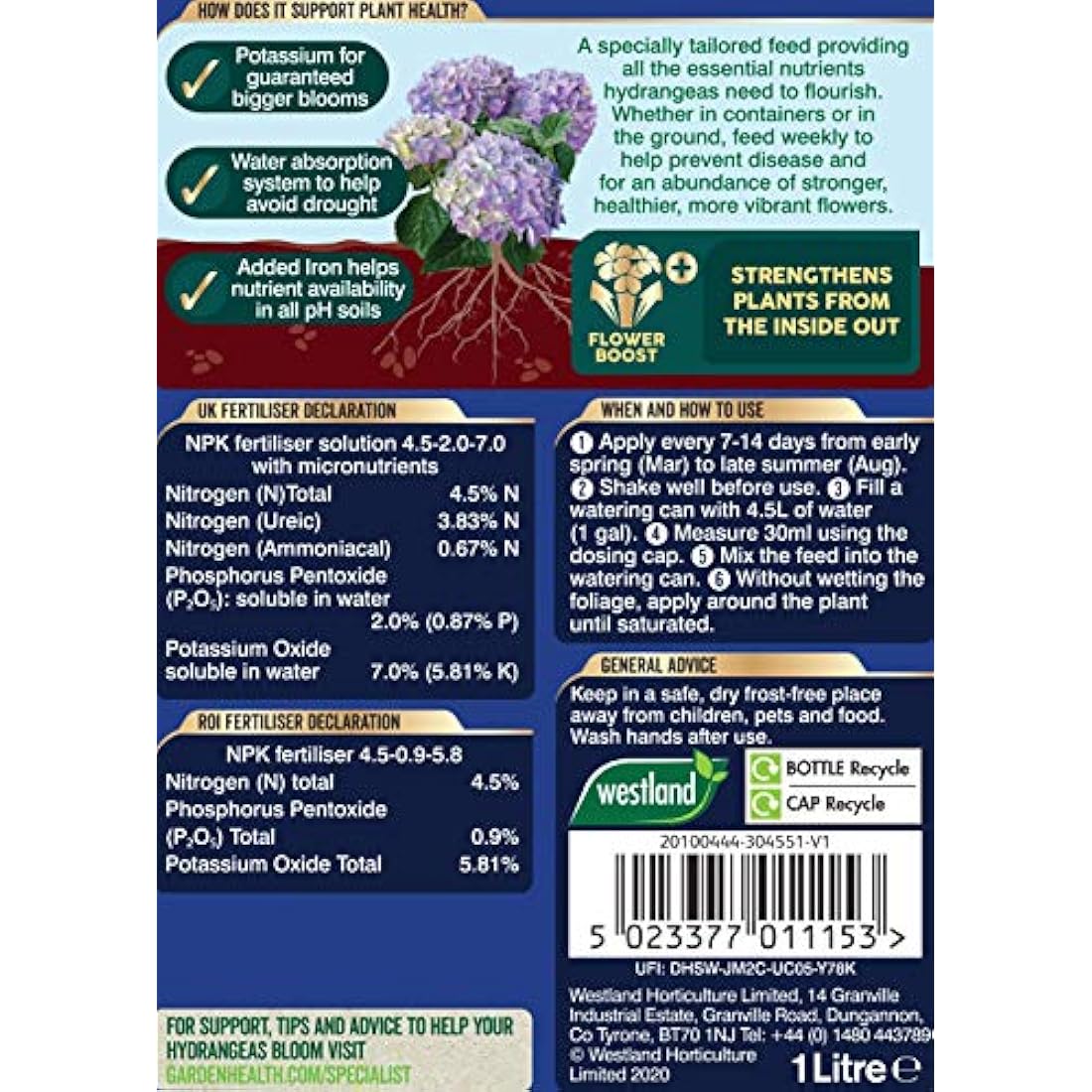 Westland Hydrangea High Performance Liquid Plant Food - 1 Litre