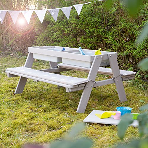 Roba Children's Solid Wood Picnic Table with Sand Tub – Grey