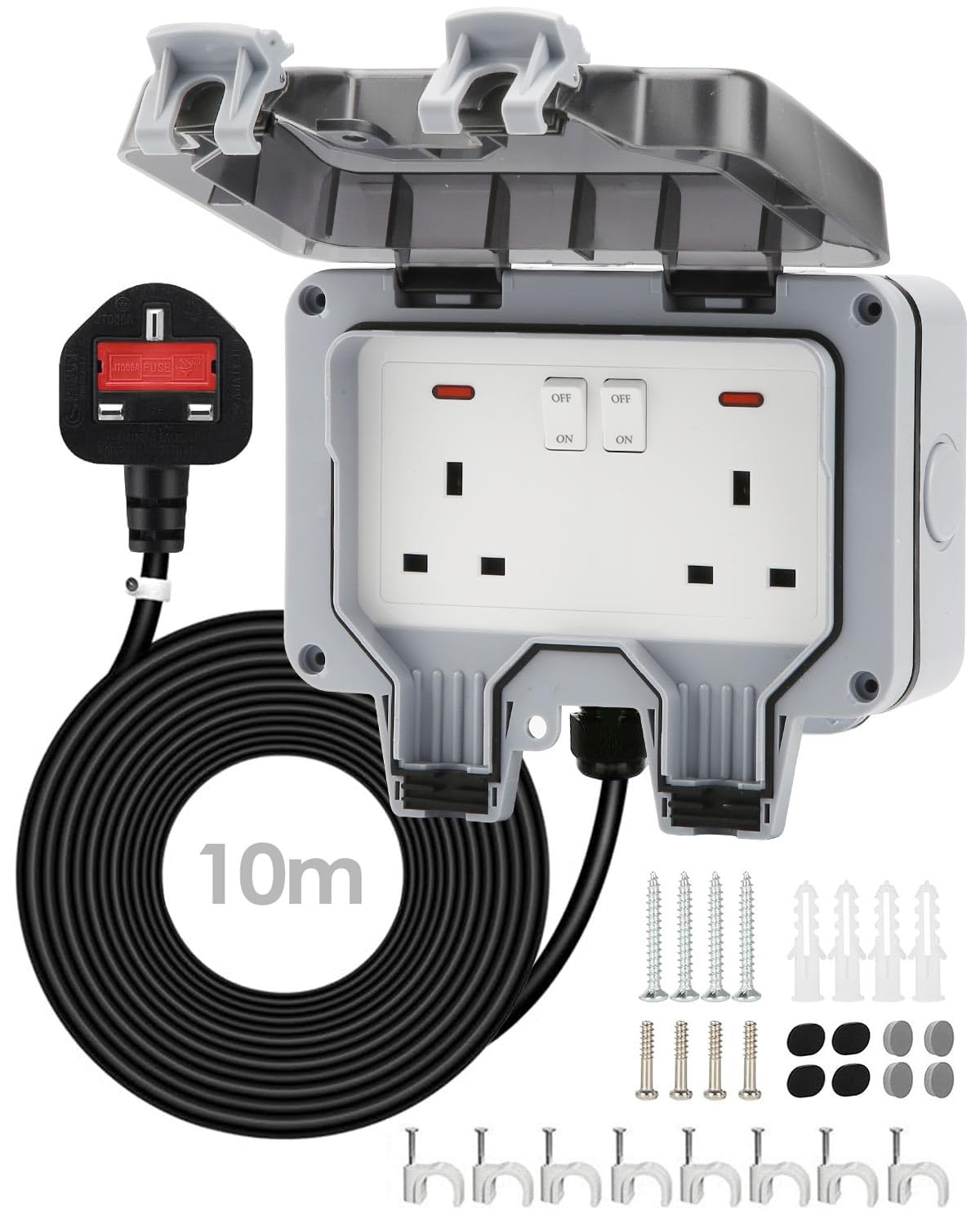 Zenmos Double Outdoor Socket | 10M Extension Lead | IP66 Waterproof