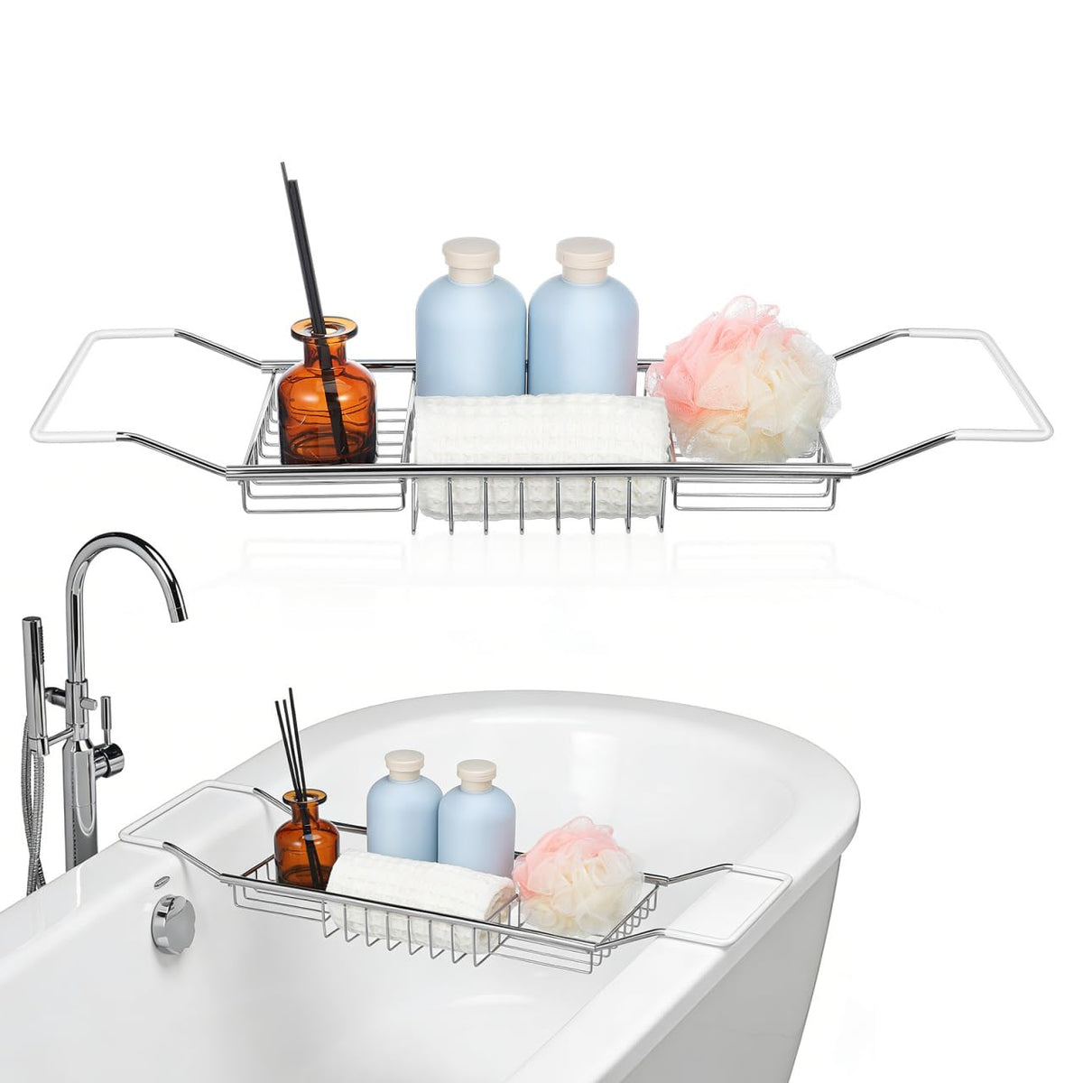 Cabilock Stainless Steel Telescopic Bathtub Rack Non-slip Design Expandable Bath Tray for Phone and Accessories for Home Use in Bathrooms - image 4