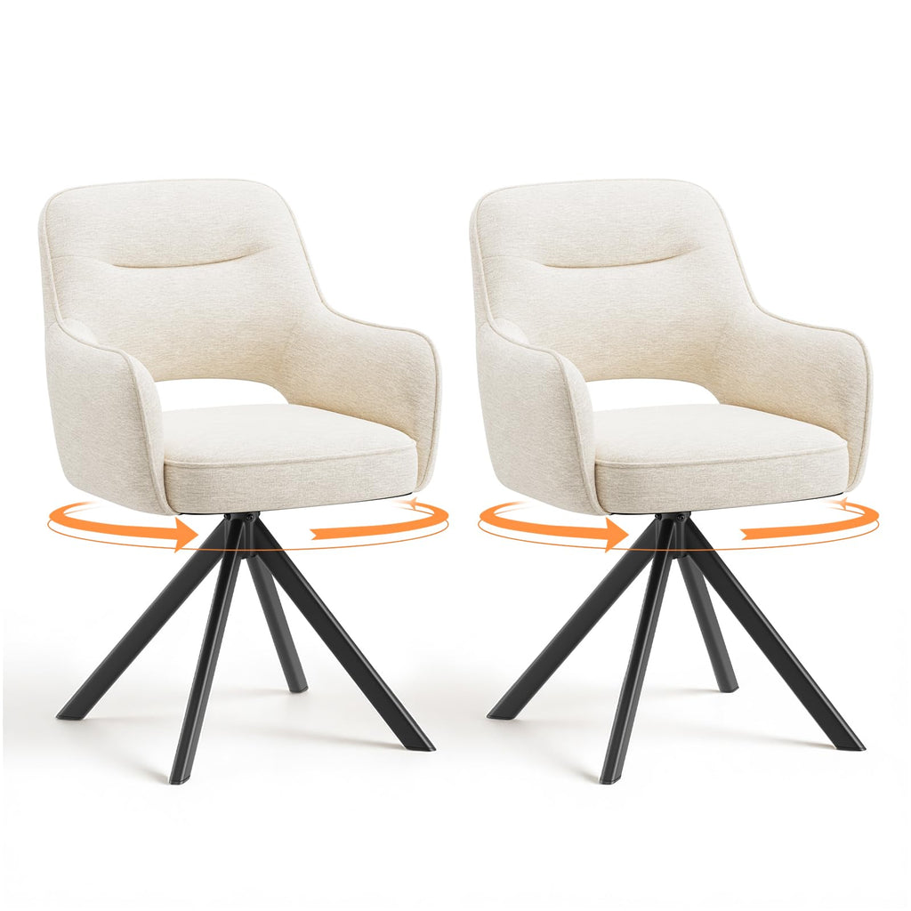 COLAMY 360°Swivel Dining Chairs Set of 2, Fabric Chairs for Dining Room with Armrests, Hollow Backrest and Thick Seat Cushion - image 1