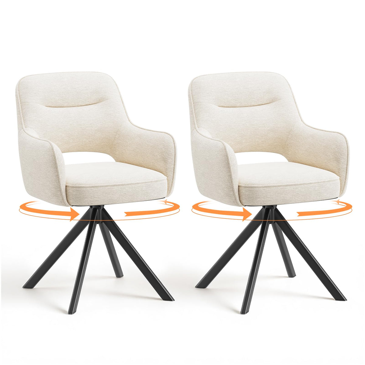 COLAMY 360°Swivel Dining Chairs Set of 2, Fabric Chairs for Dining Room with Armrests, Hollow Backrest and Thick Seat Cushion - image 1