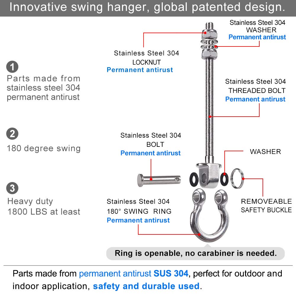 BeneLabel 6-Piece Stainless Steel Swing Hanger Kit – 1800lb Capacity