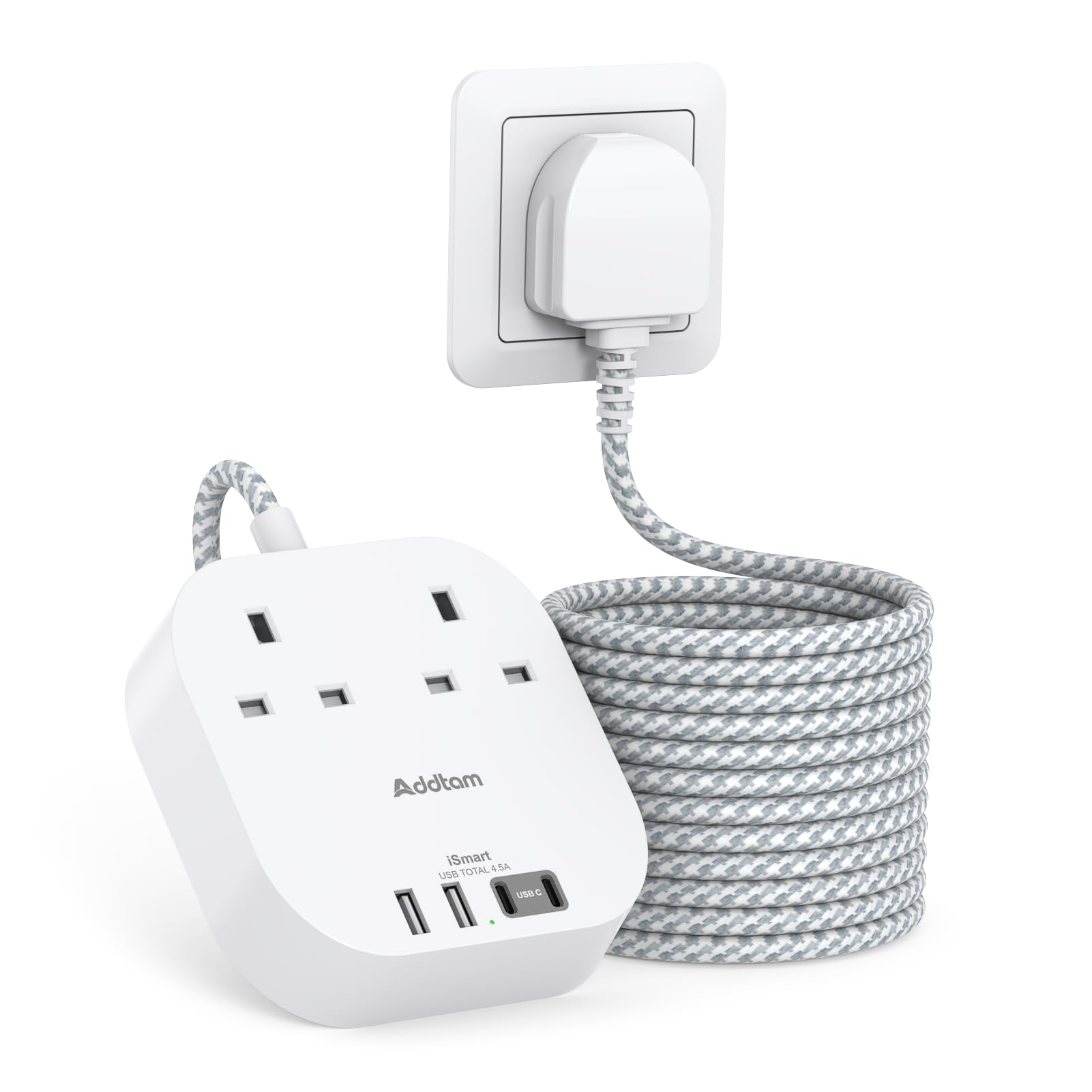 Jolof Store 3M Extension Lead | 2 Way Power Strip with 4 USB Ports