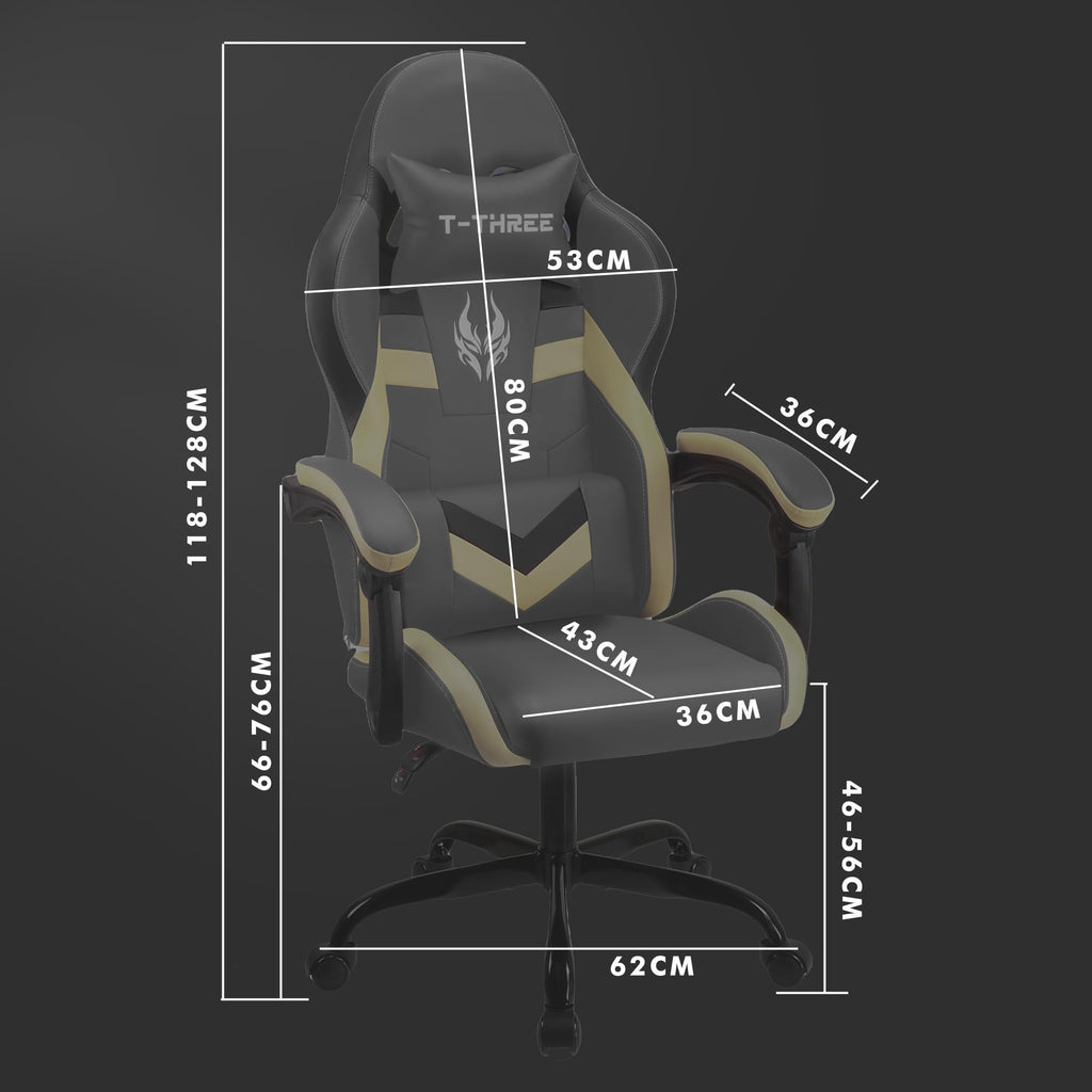 T-THREE Ergonomic High-Back Mesh Gaming Chair with Lumbar Support - White