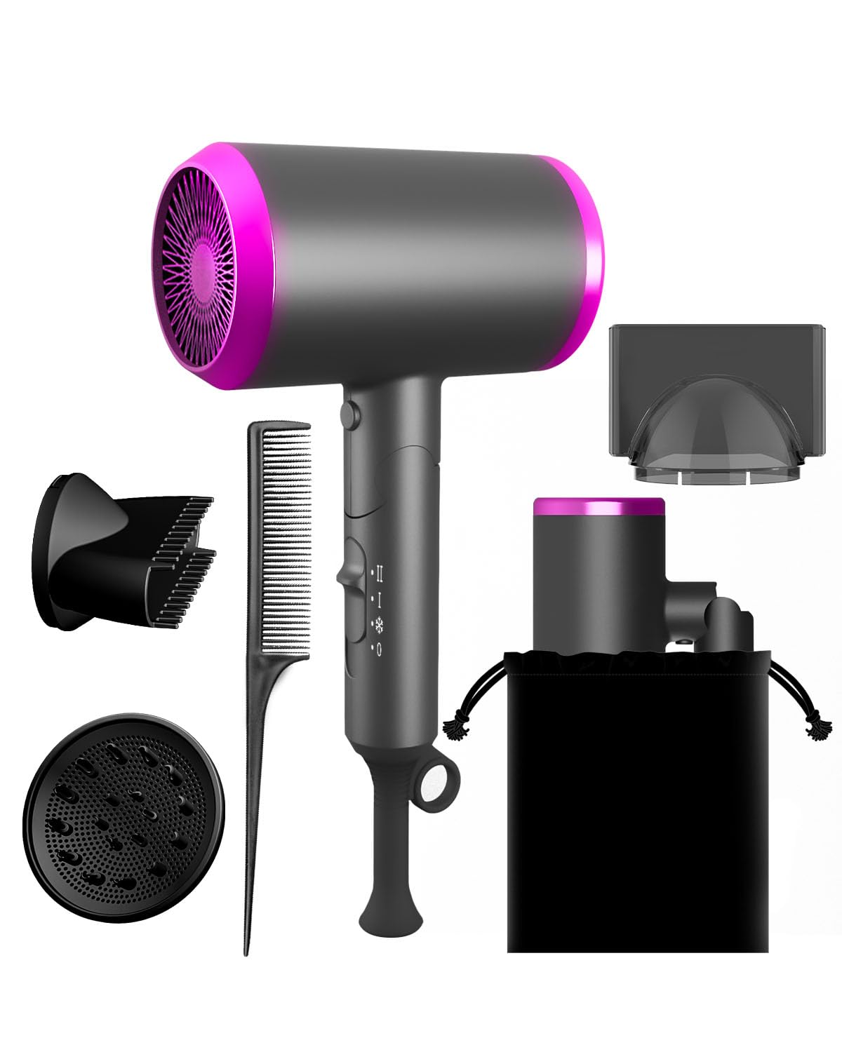 Rantizon 1800W Foldable Travel Hair Dryer with Diffuser | Ionic Fast Drying