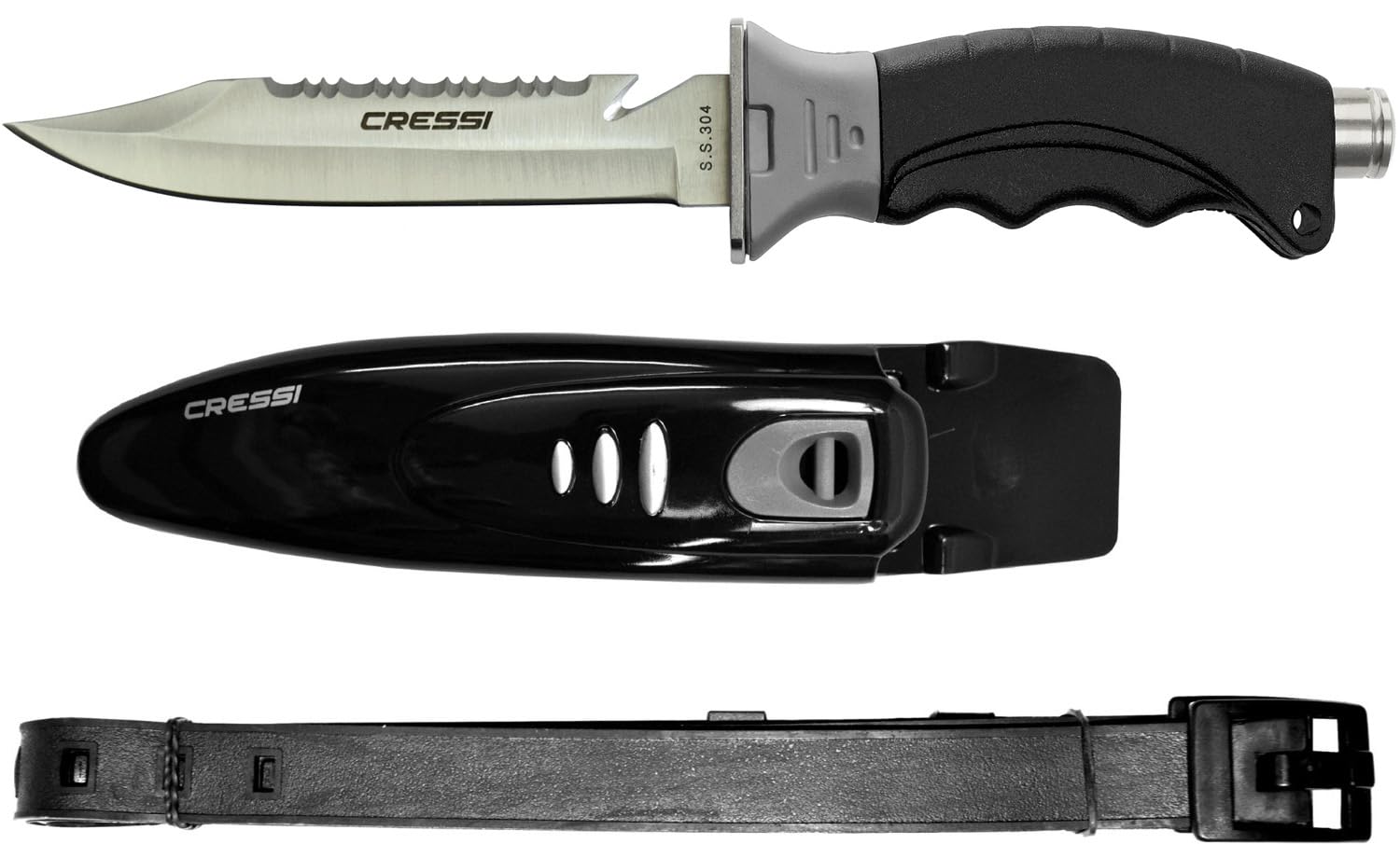 Cressi Borg Diving Knife – Stainless Steel Serrated Blade - Black