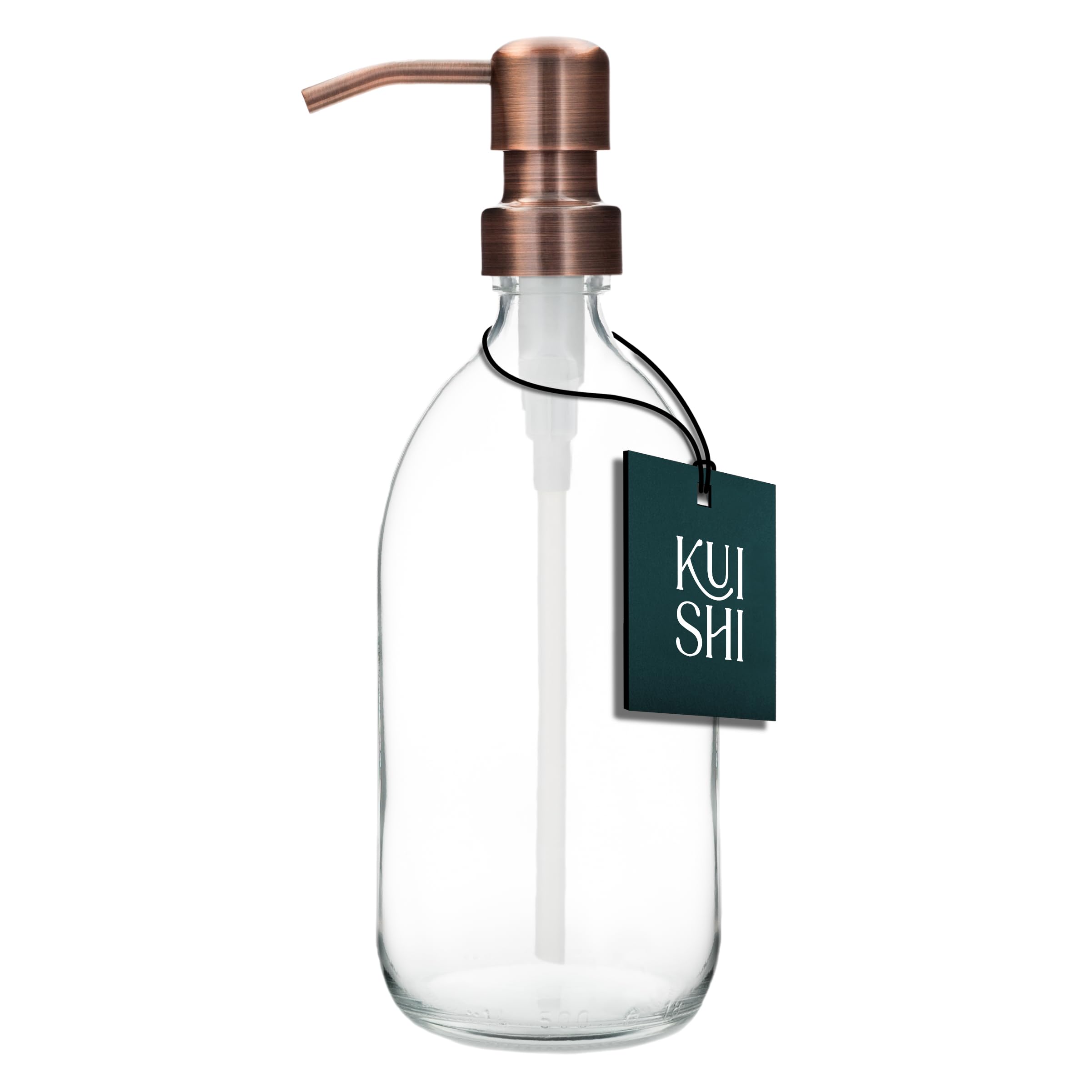Kuishi 500ml Clear Glass Soap Dispenser | Refillable Bronze Pump
