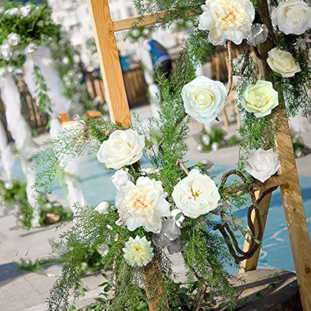 Jolof Store Artificial Silk Flowers - 31pc White & Dusty Rose Wedding Bouquet