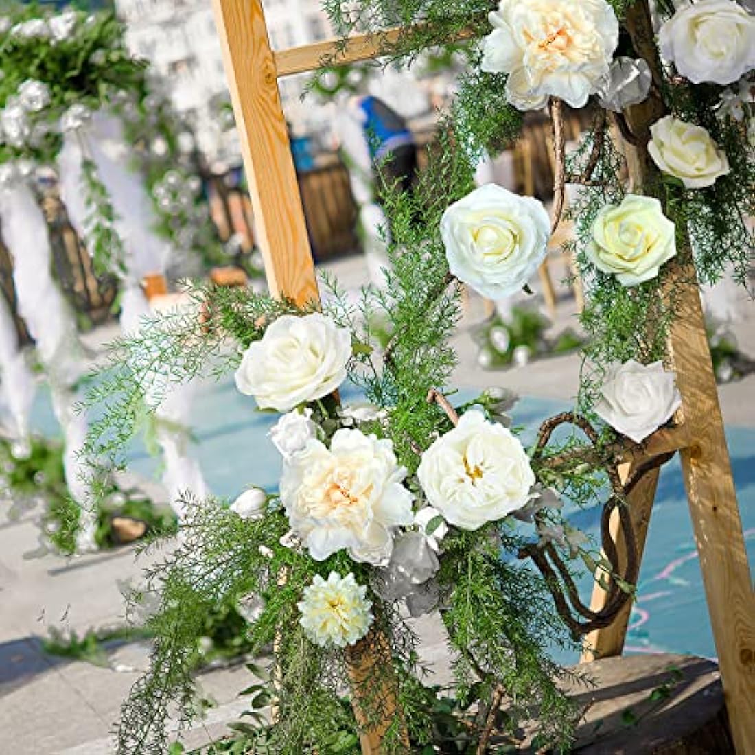 Jolof Store Artificial Silk Flowers - 31pc White & Dusty Rose Wedding Bouquet