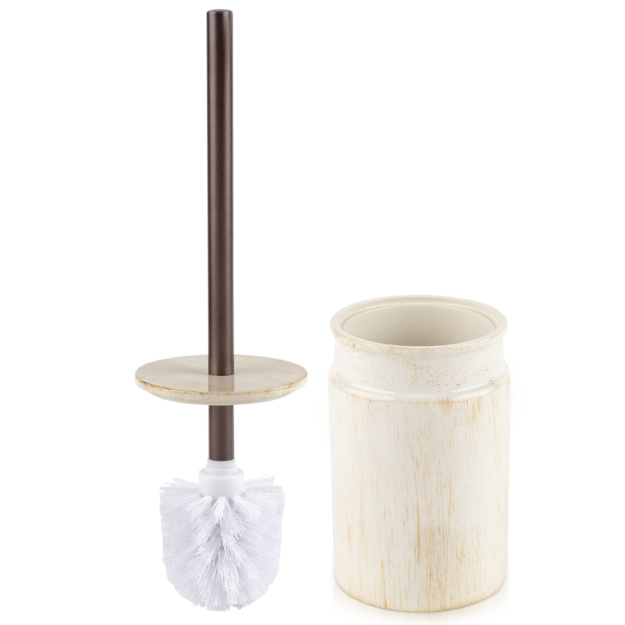 Creative Scents Rustic Luxe Toilet Brush and Holder Set – Beige Resin