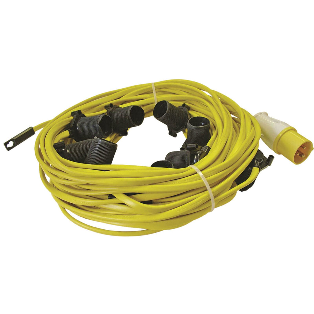 Faithfull 110V Festoon Light Set | 10 E27 Bulbs on 25m Arctic Cable