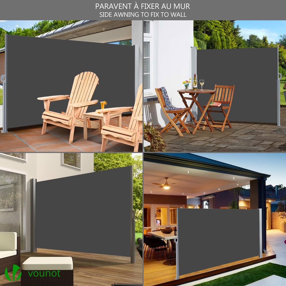 VOUNOT Retractable Side Awning - 160x300cm Outdoor Privacy Screen