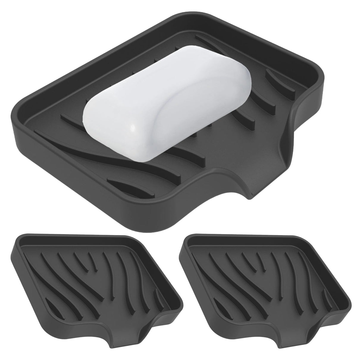 Penbin 2 Pack Silicone Soap Dish with Drain, Bar Soap Holder for Shower & Bathroom, Self Draining Waterfall Soap Tray for Kitchen Sink - image 1
