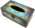 POFET Vintage Wooden Tissue Box Holder – Shabby Chic Map Print Cover