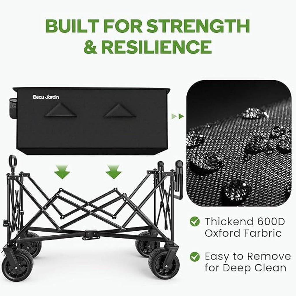BEAU JARDIN Heavy Duty Folding Wagon | 500lbs All-Terrain Beach Cart