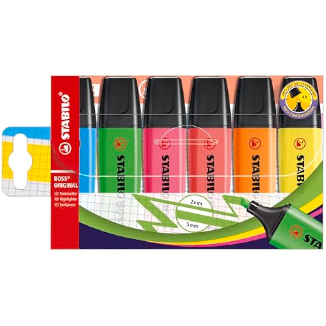 STABILO BOSS ORIGINAL Highlighter - Pack of 6 Assorted Colours - Refillable