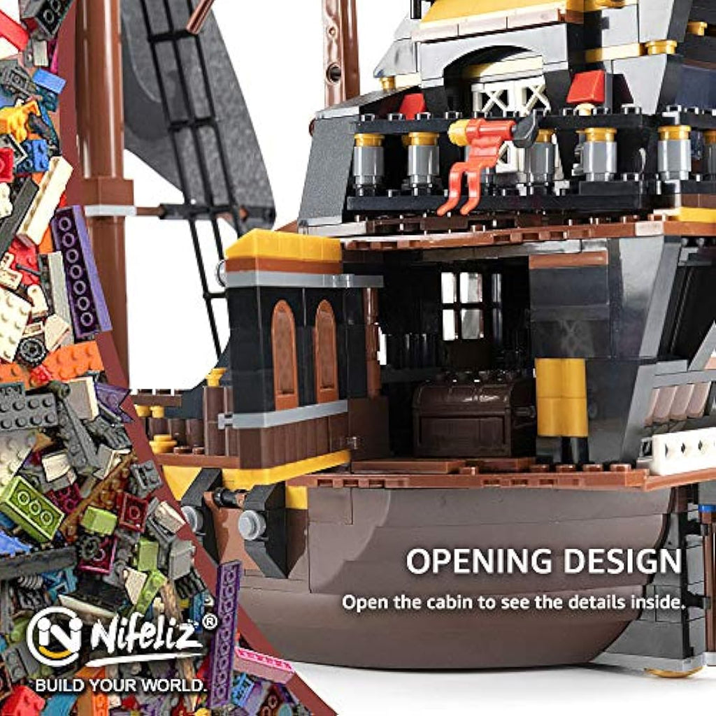 Nifeliz Black Pirate Ship Building Blocks Model Kit - 1334 Pieces
