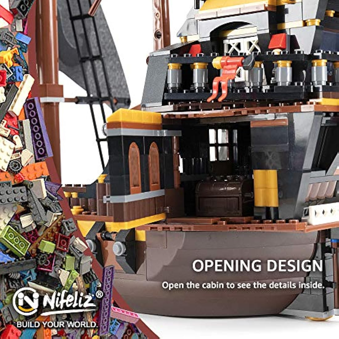 Nifeliz Black Pirate Ship Building Blocks Model Kit - 1334 Pieces