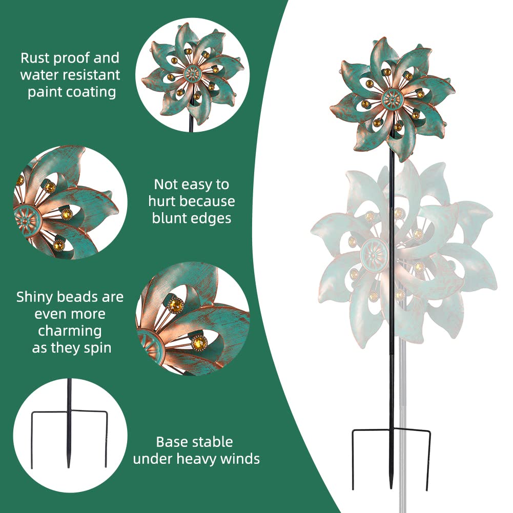 VEWOGARDEN Metal Wind Spinner – Double Blade Waterproof Garden Pinwheel