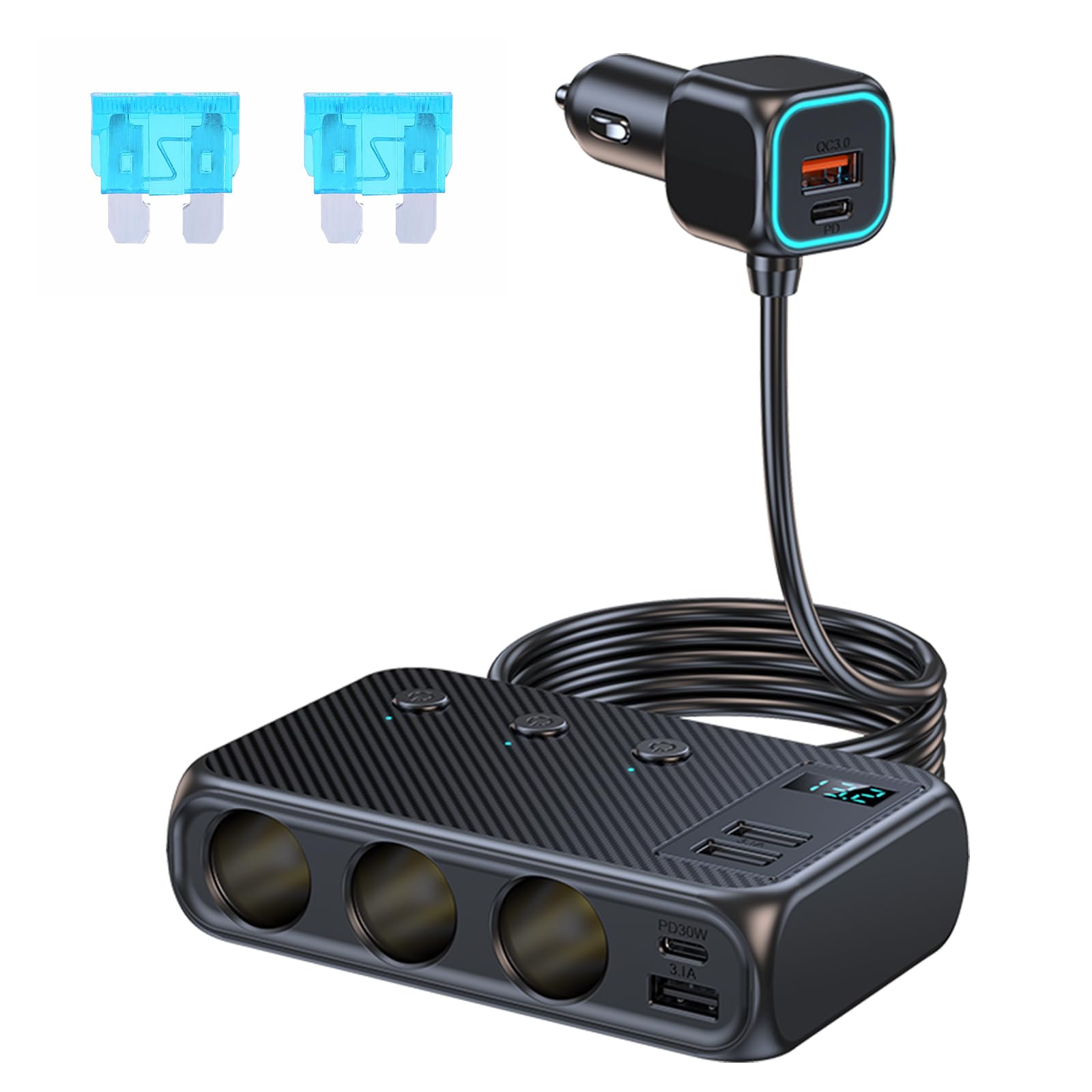 Jolof Store 171W 9-in-1 Car Cigarette Lighter Splitter & Fast Charger