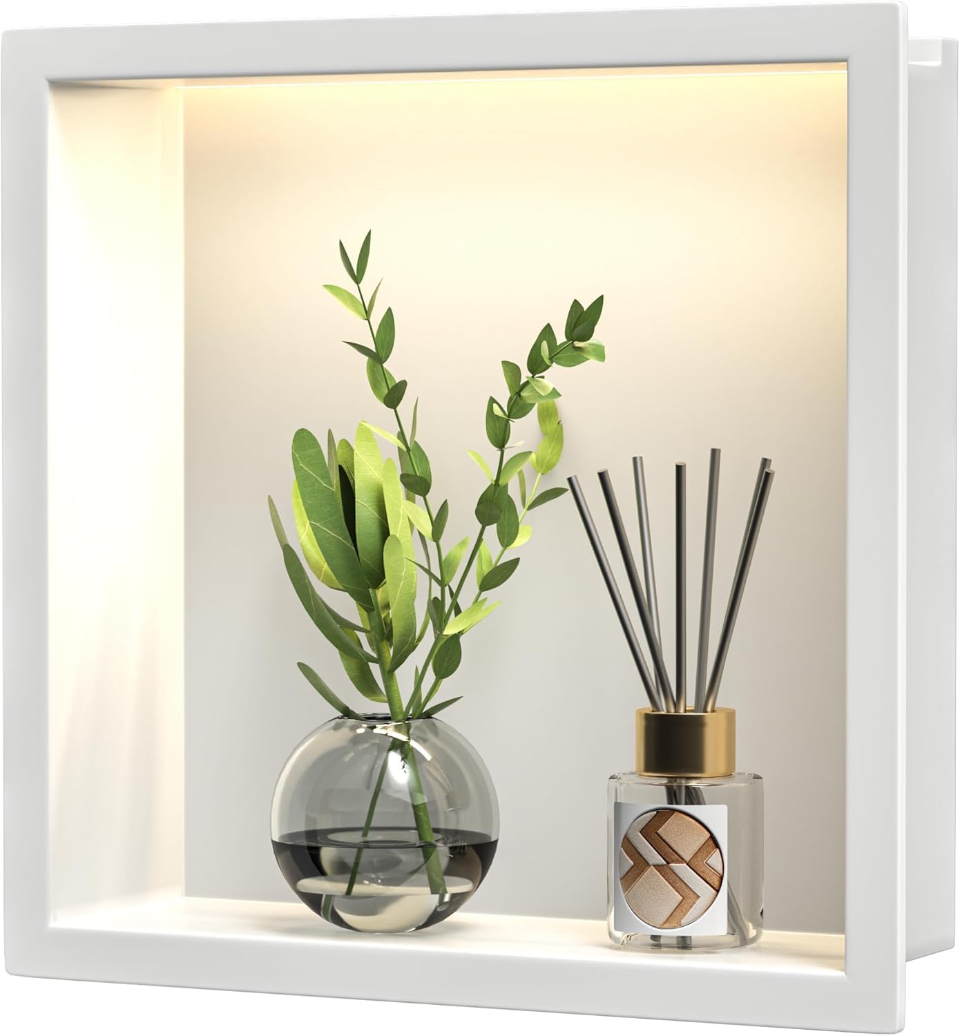 Bernkot White Stainless Steel Shower Niche with LED Light | 300x300mm
