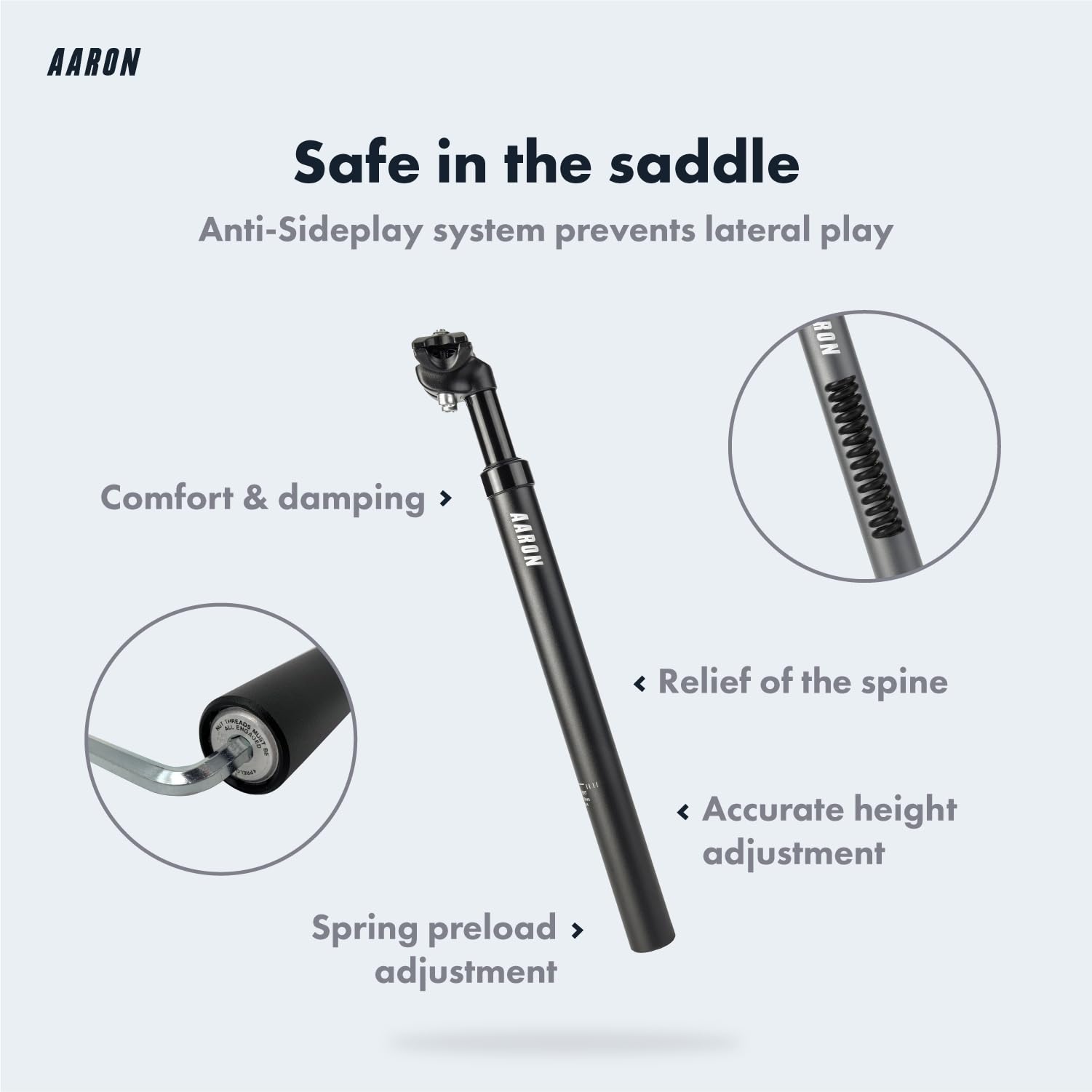 AARON Aluminum Suspension Bike Seatpost - 27.2mm x 350mm for MTB & E-Bikes