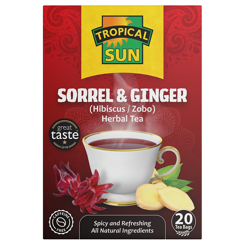 Tropical Sun Sorrel and Ginger Herbal Tea - Hibiscus Infusion, Pack of 6