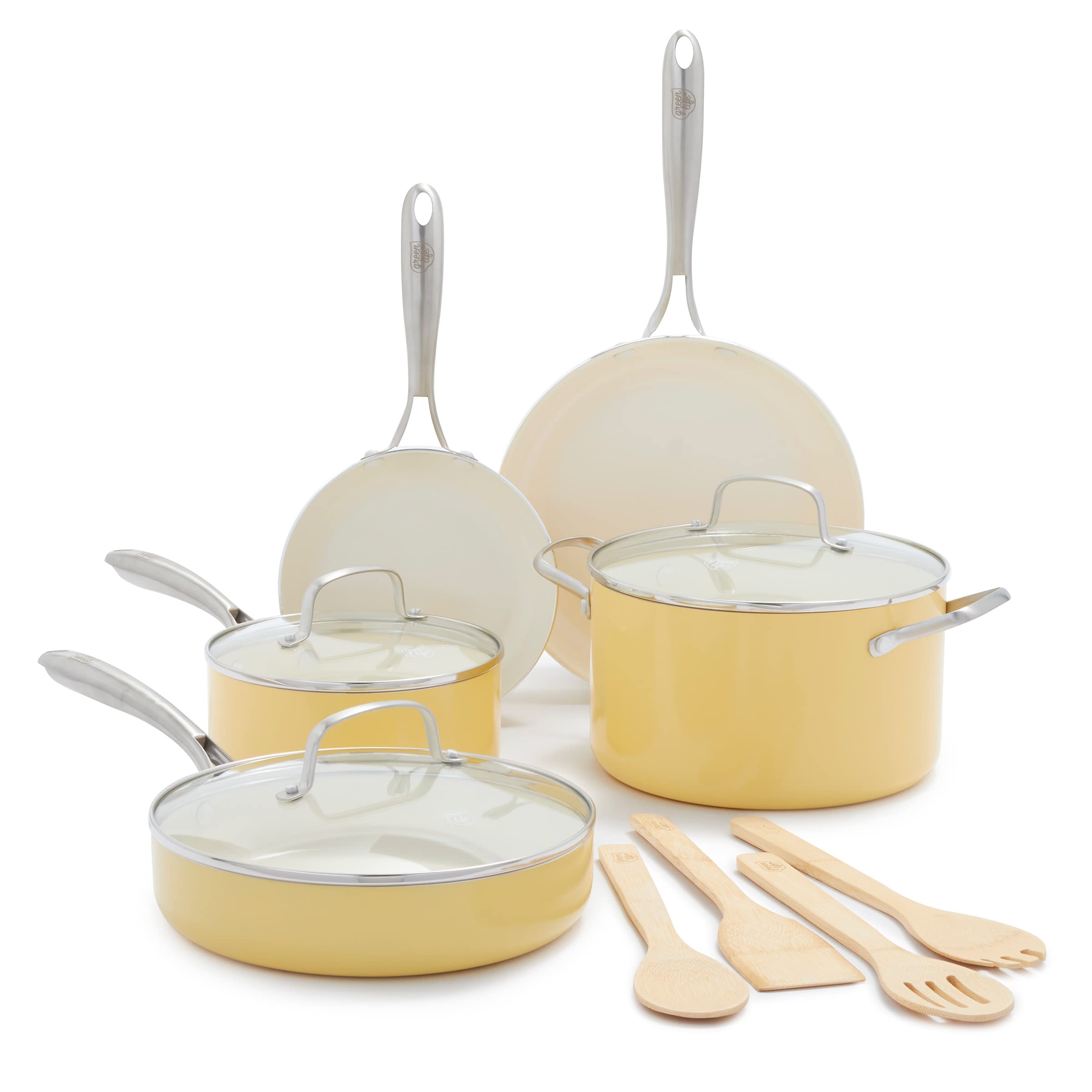 GreenLife Artizan 12-Piece Ceramic Non-Stick Cookware Set | Yellow