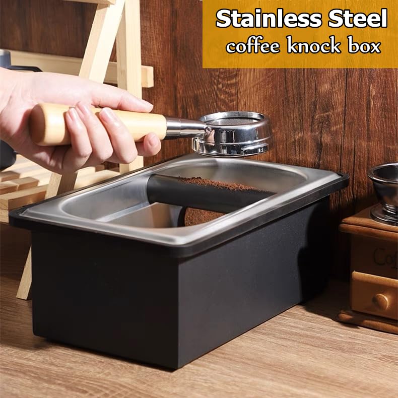 Gocoffun Large Stainless Steel Espresso Coffee Knock Box with Rubber Bar