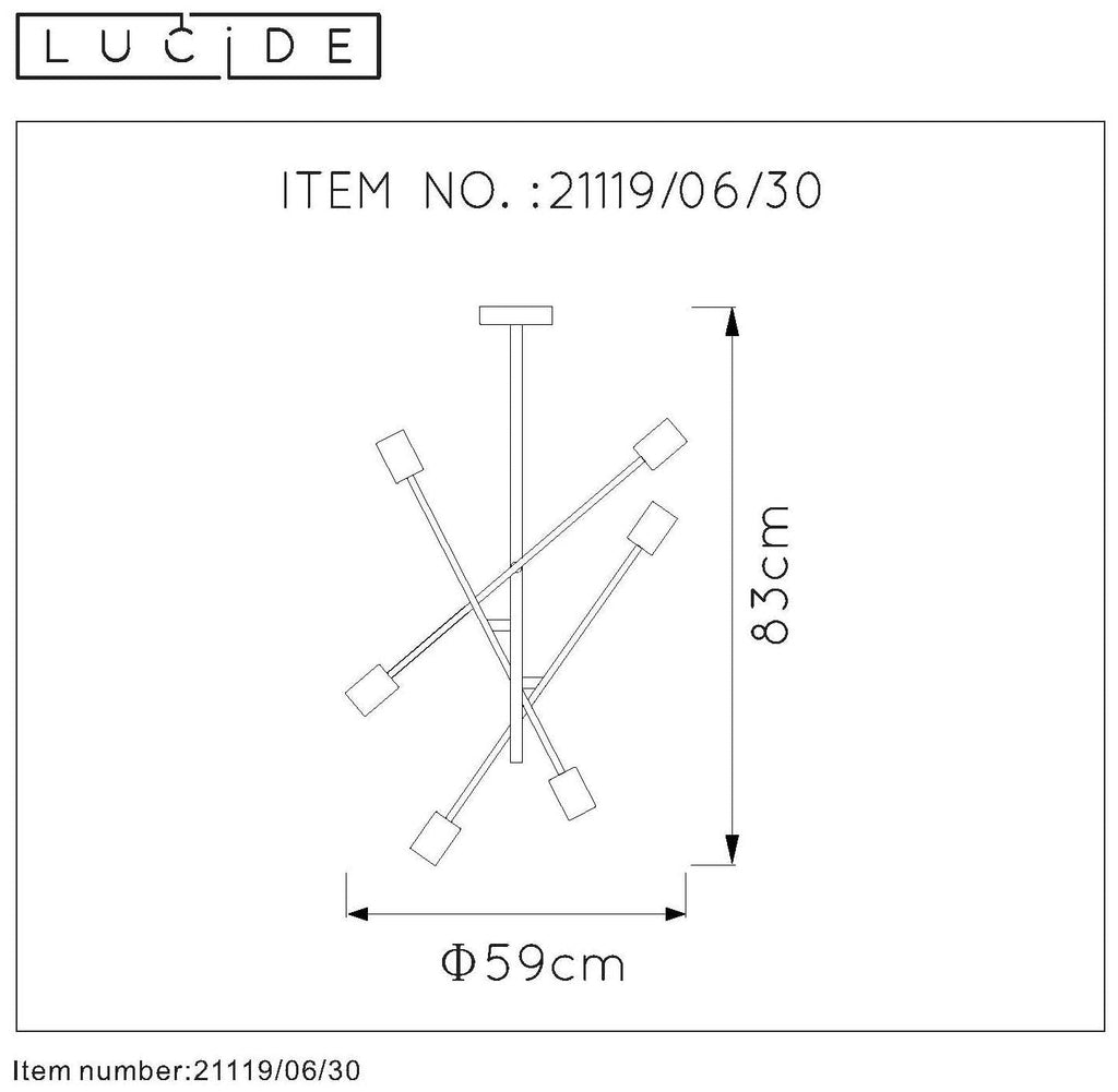 Lucide Lester Flush Ceiling Light – 6xE27 Modern Black Metal Fixture