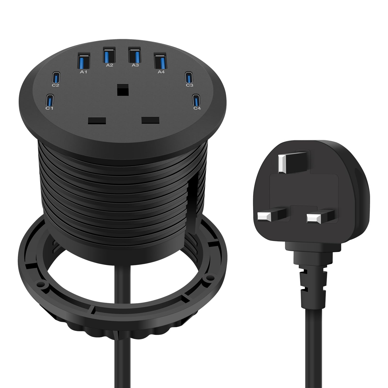 Recessed Power Grommet | 65W USB-C Fast Charging Desk Outlet