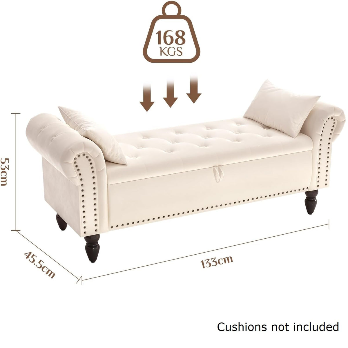 Clevich Ottoman Storage Bench, Velvet End of Bed Storage Box with Lid, Sturdy Wood Legs Footrest, 168KG Load Capacity - image 3