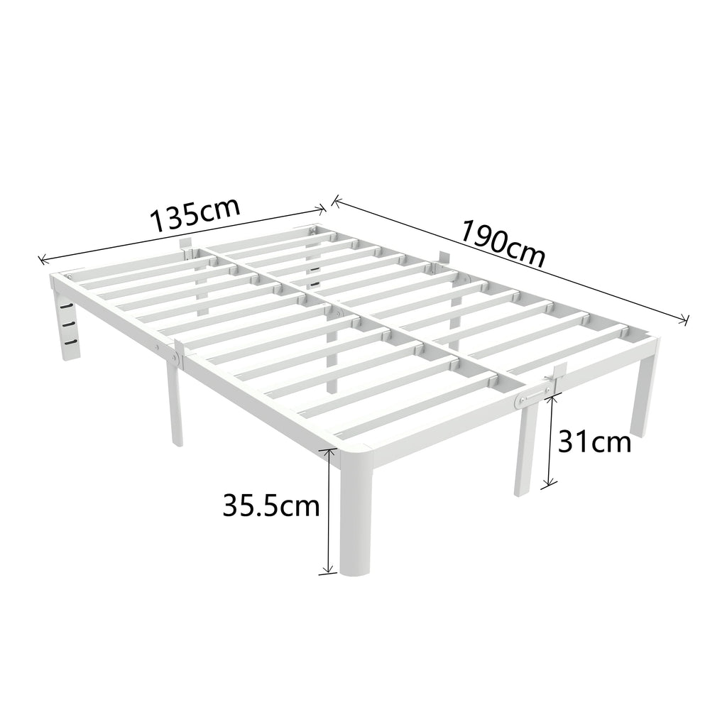 KVLKBV Double Bed Frame 135 x 190 cm, White Bed Frame with Metal Anti-slip Gasket and Large Storage Space Under Bed - Suitable for Bedroom - image 2