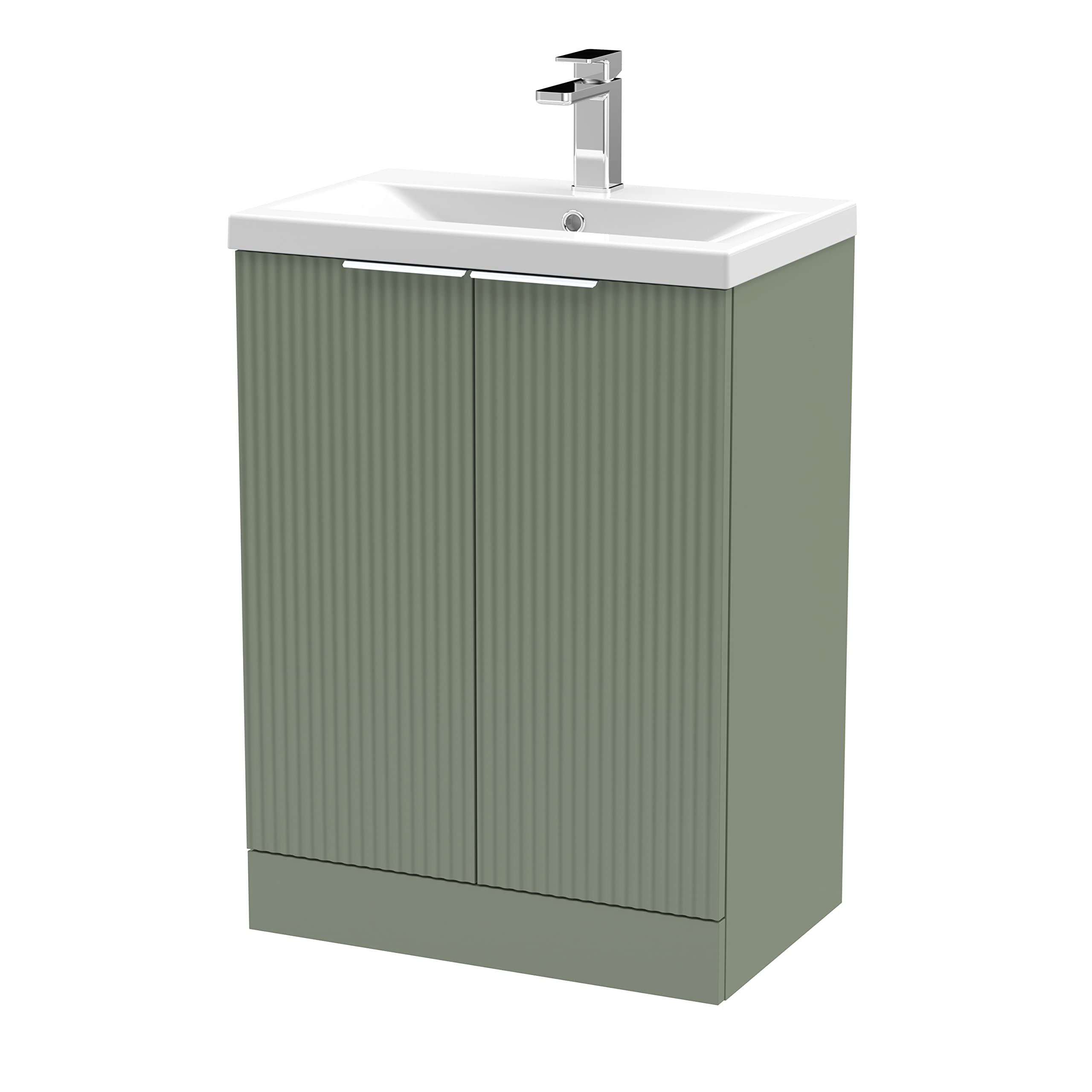 Hudson Reed Fluted 600mm Floor Standing Vanity Unit | Satin Green