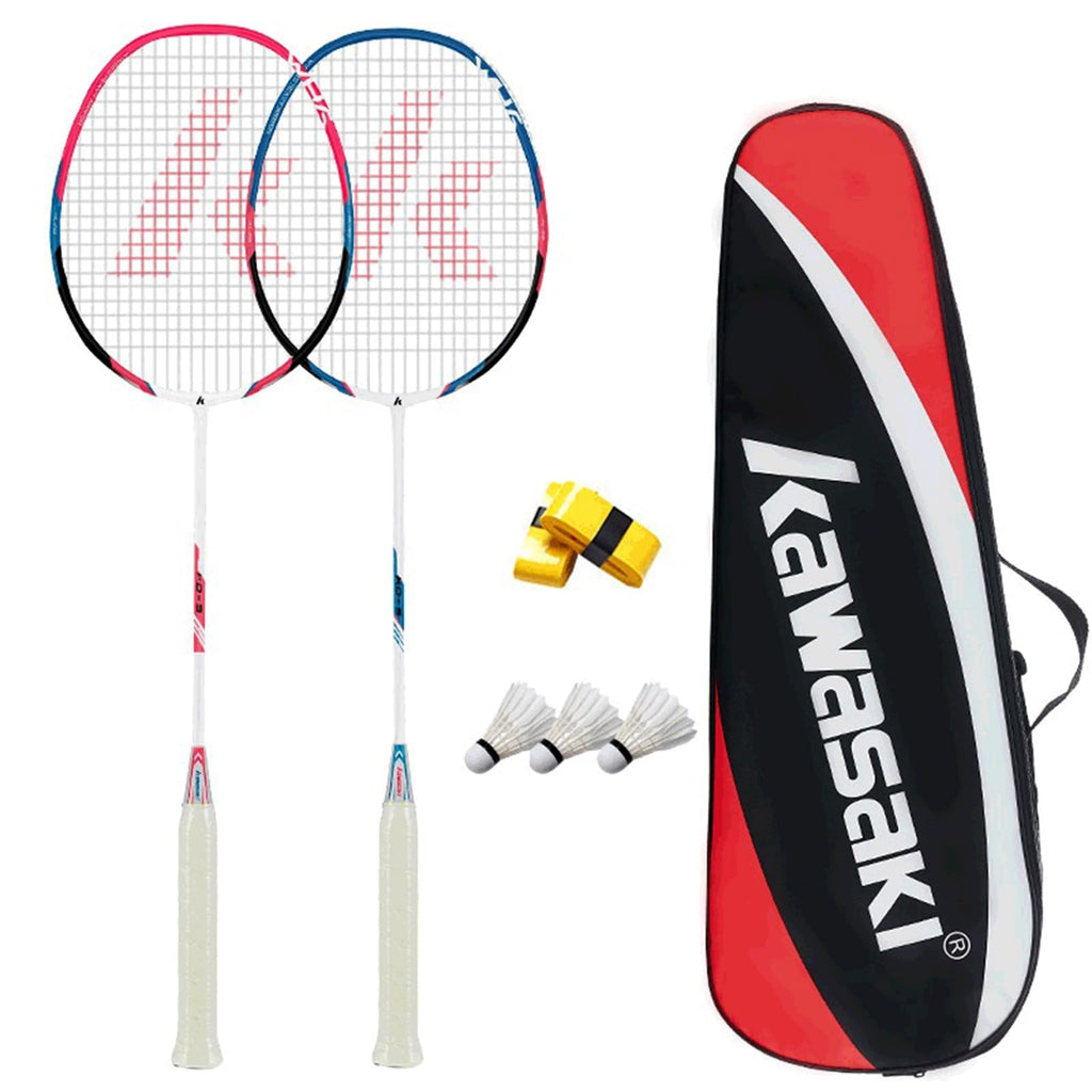 Kawasaki Badminton Racket Set | Carbon Fiber Graphite Shaft with 3 Shuttlecocks