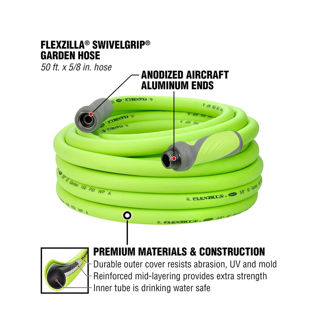 Flexzilla Garden Hose with SwivelGrip | 5/8 in. x 50 ft. | ZillaGreen