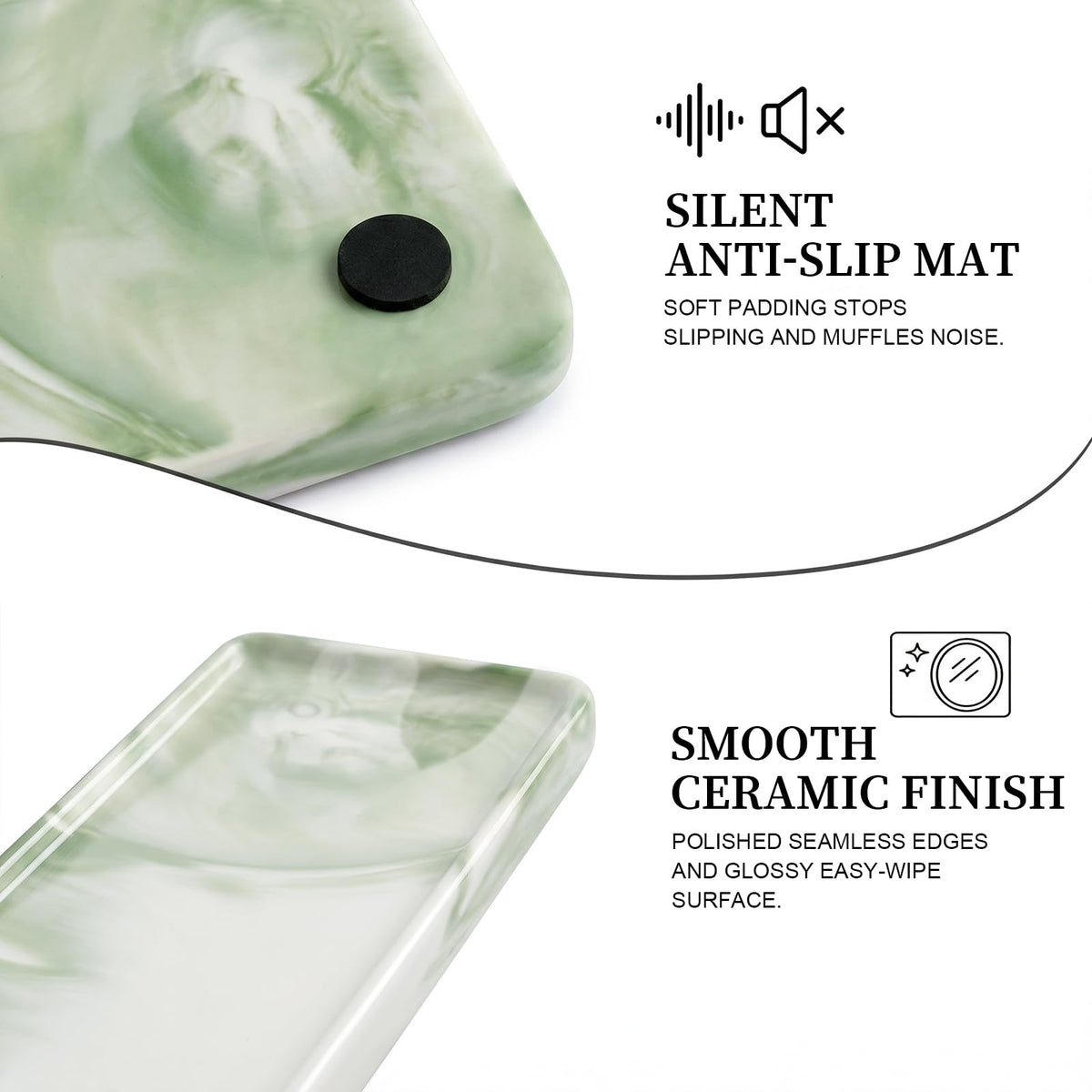 Green Marble Pattern Ceramic Vanity Tray,20.5x9.5x1.2cm Perfume & Jewelry Dish,Rectangular Countertop Organiser for Bathroom,Vanity - image 4