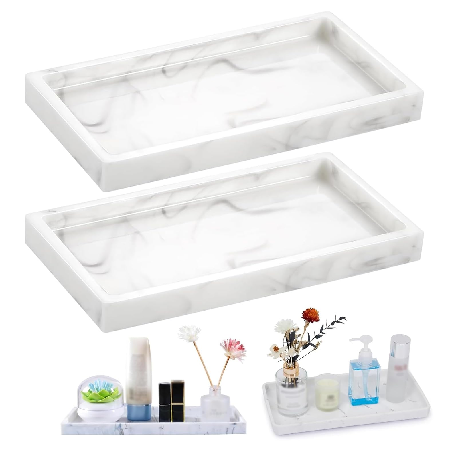 Marble Silicone Vanity Trays – 2-Piece Bathroom Organizer