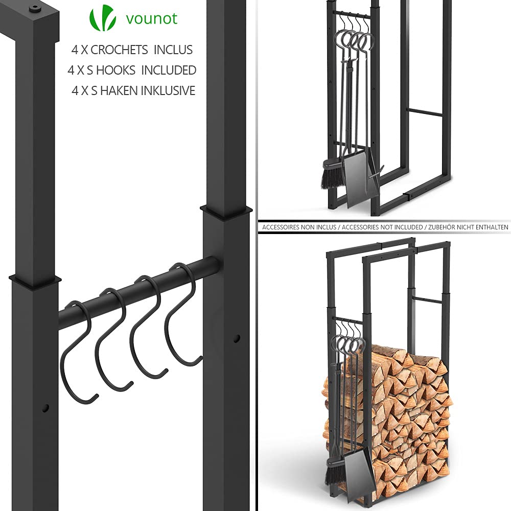 VOUNOT Firewood Log Rack – Retractable Metal Holder with 9 Sizes