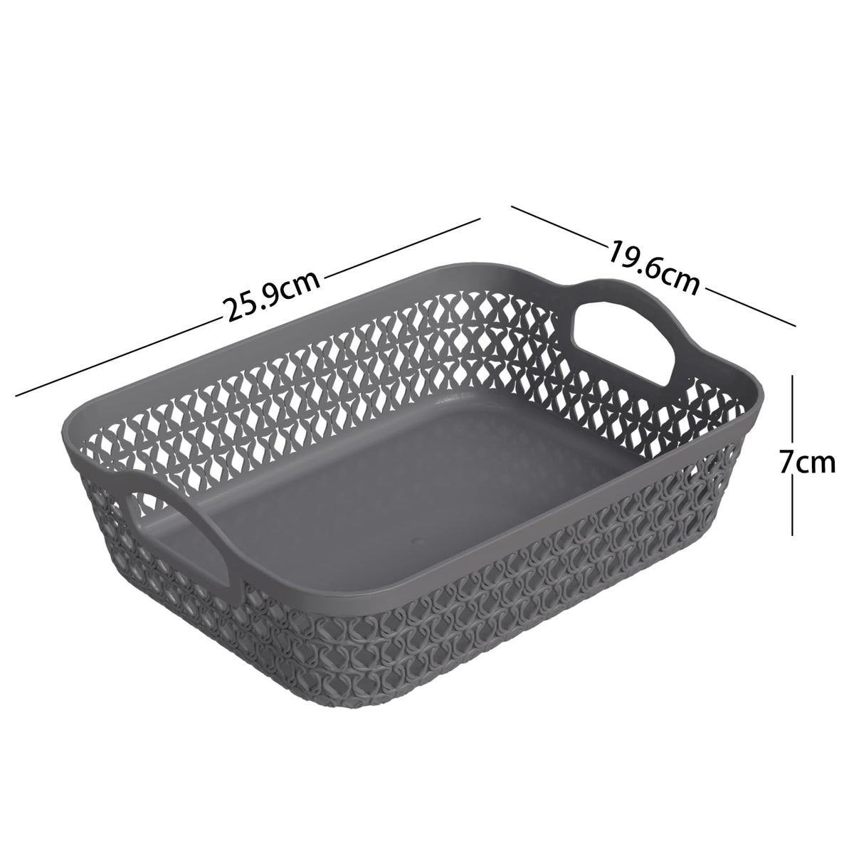 Lesbye Set of 6 Plastic Storage Basket Trays, Grey Plastic Baskets Tray