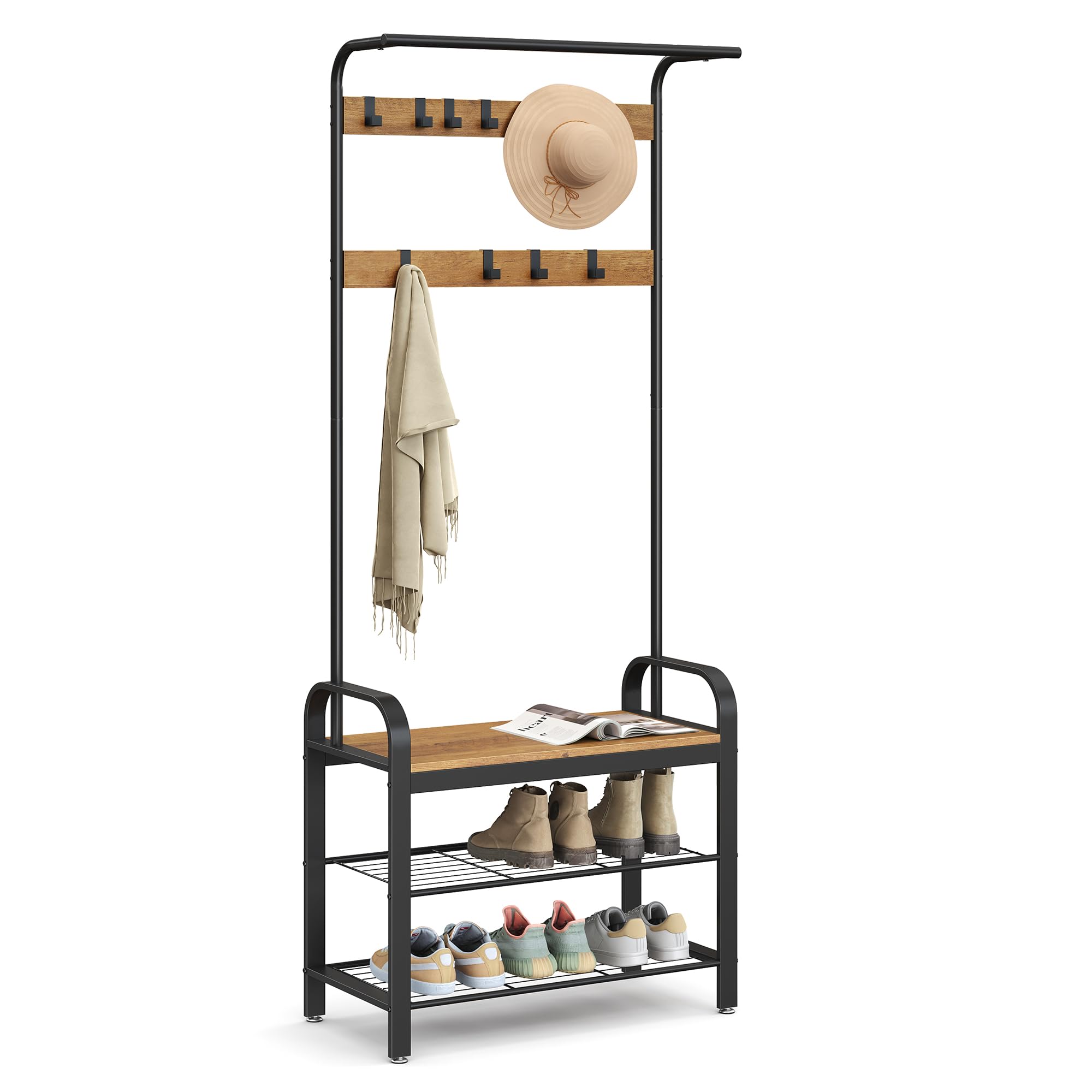 VASAGLE 4-in-1 Coat Rack with Shoe Storage Bench and 9 Hooks – Industrial