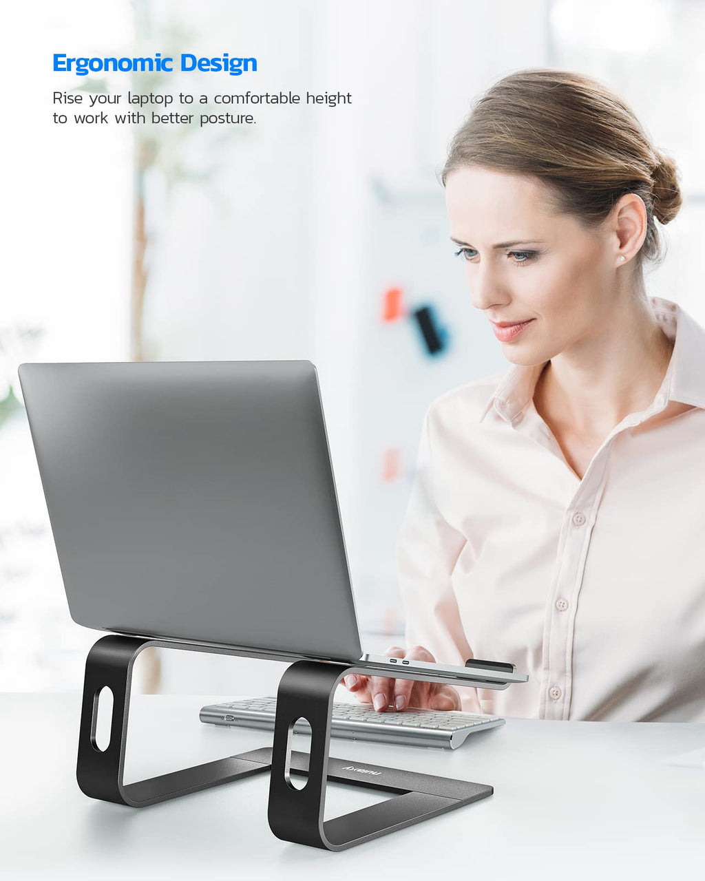 Nulaxy Ergonomic Laptop Stand for Desk, Aluminum Detachable Riser, Black