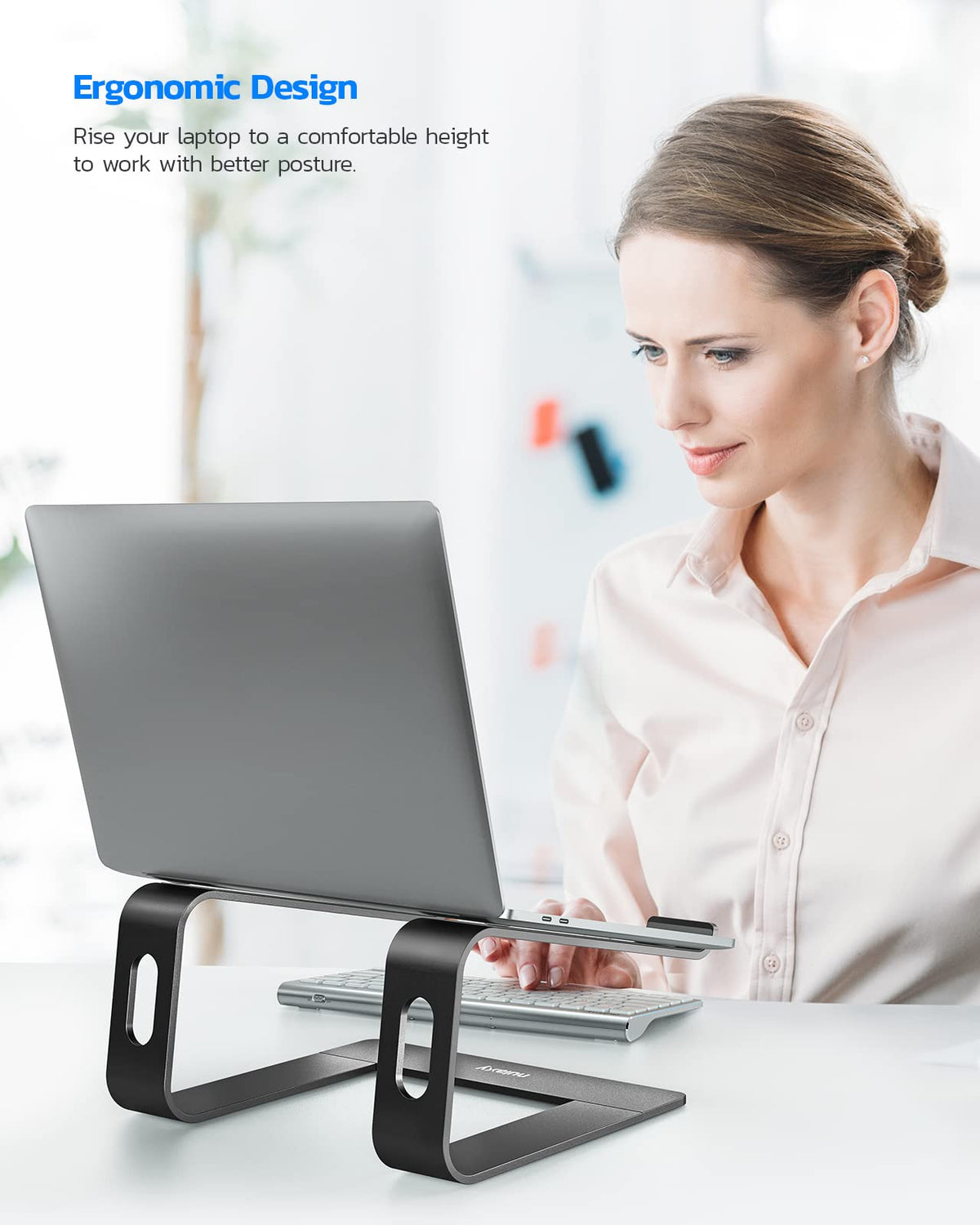 Nulaxy Ergonomic Laptop Stand for Desk, Aluminum Detachable Riser, Black