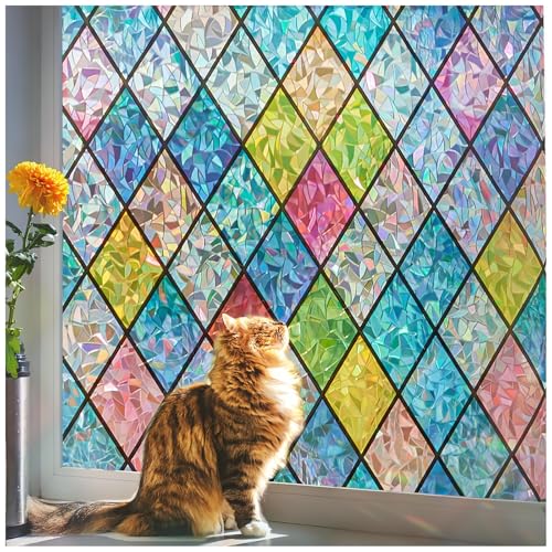 Beautysaid Rainbow Privacy Window Film | Stained Glass Static Cling 90x400cm