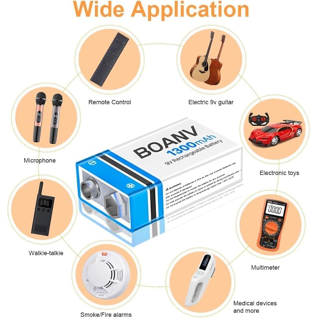 Jolof Store 9V Rechargeable Lithium Batteries 1300mAh USB-C 6 Pack